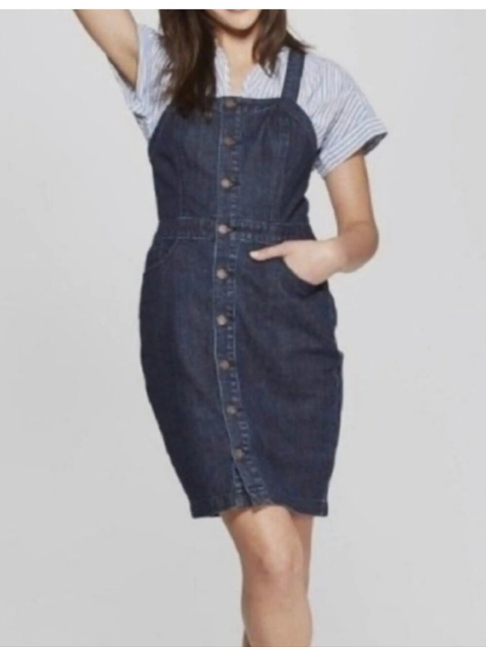 Universal Thread Dark Indigo Button-Front Denim Apron Dress Size 10